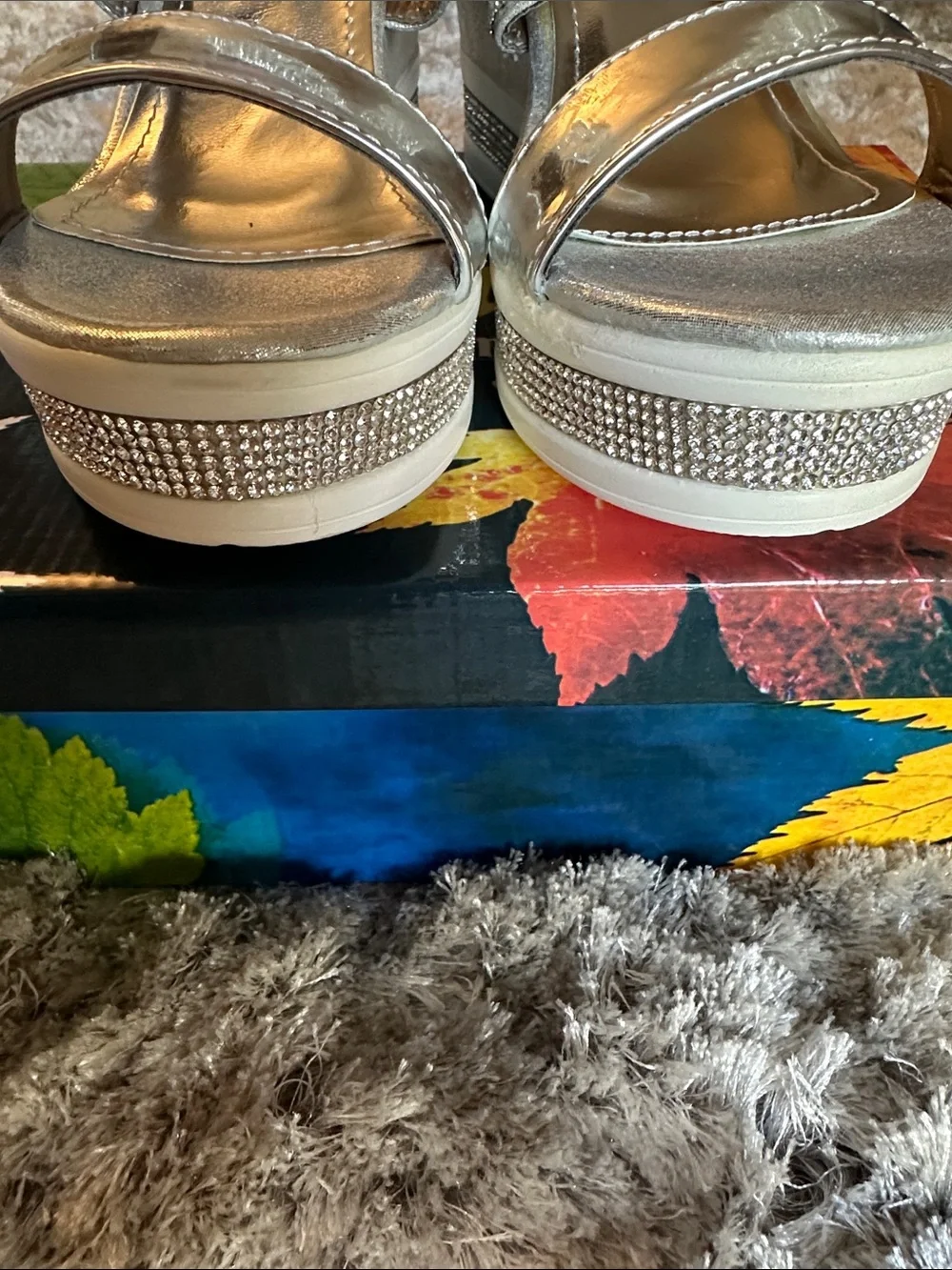 Italina Silver Crystal Rhinestone Wedge Sandals Size 8 NIB